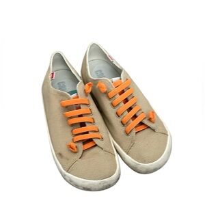 Camper Tan Canvas Sneakers with Orange Laces